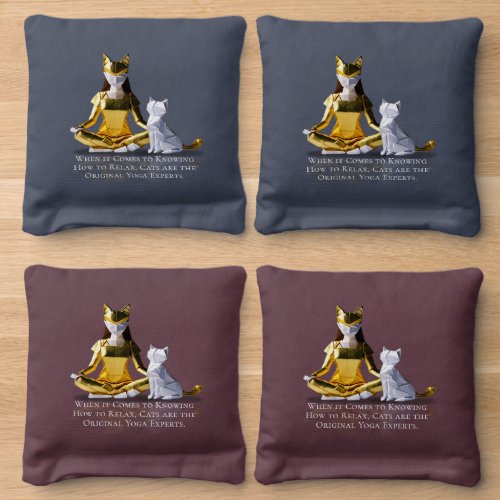 Origami Gold Foil Yoga Meditating Catwoman and Cat Cornhole Bags