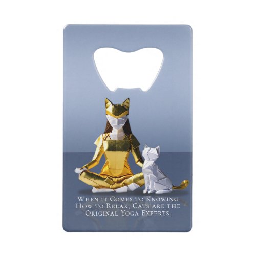 Origami Gold Foil Yoga Meditating Catwoman and Cat Credit Card Bottle Opener