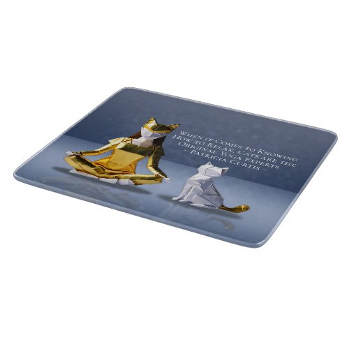 Origami Gold Foil Yoga Meditating Catwoman and Cat Cutting Board