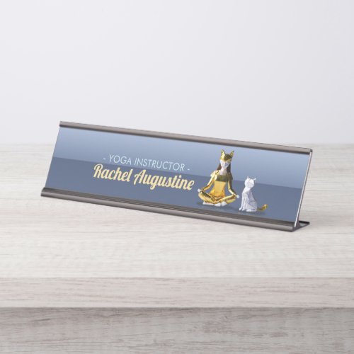 Origami Gold Foil Yoga Meditating Catwoman and Cat Desk Name Plate