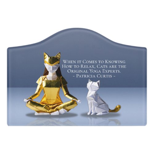 Origami Gold Foil Yoga Meditating Catwoman and Cat Door Sign