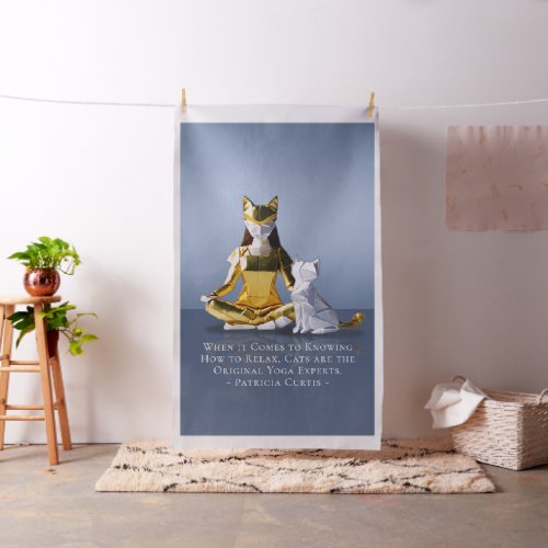 Origami Gold Foil Yoga Meditating Catwoman and Cat Fabric