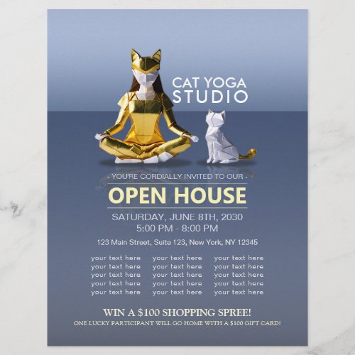 Origami Gold Foil Yoga Meditating Catwoman and Cat Flyer