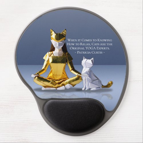 Origami Gold Foil Yoga Meditating Catwoman and Cat Gel Mouse Pad