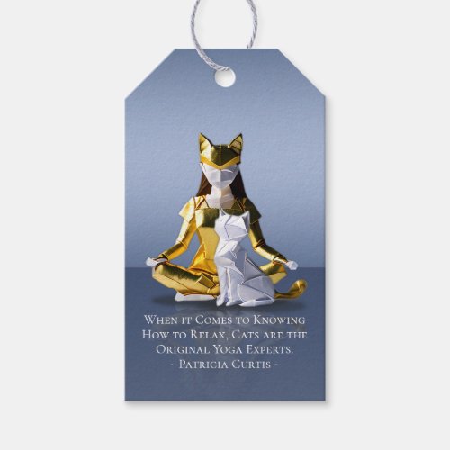 Origami Gold Foil Yoga Meditating Catwoman and Cat Gift Tags