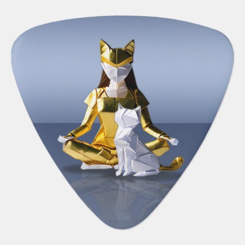 Origami Gold Foil Yoga Meditating Catwoman and Cat Guitar Pick