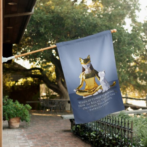 Origami Gold Foil Yoga Meditating Catwoman and Cat House Flag