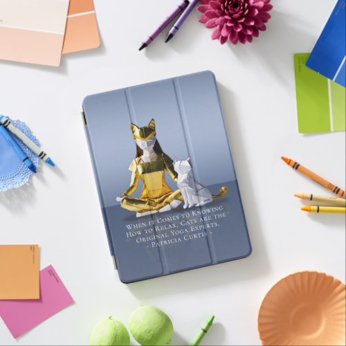 Origami Gold Foil Yoga Meditating Catwoman and Cat iPad Air Cover