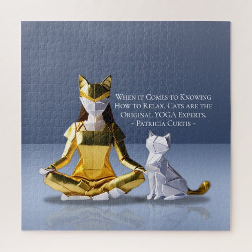 Origami Gold Foil Yoga Meditating Catwoman and Cat Jigsaw Puzzle