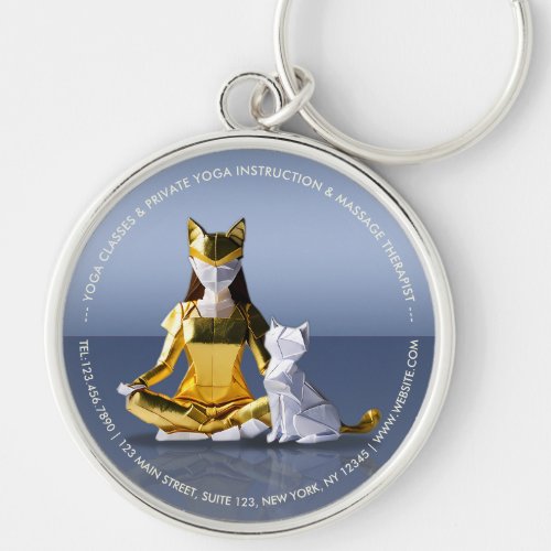 Origami Gold Foil Yoga Meditating Catwoman and Cat Keychain