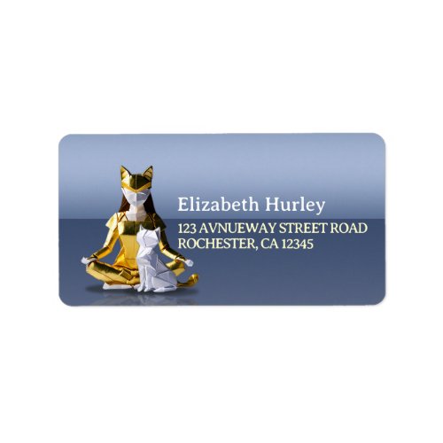 Origami Gold Foil Yoga Meditating Catwoman and Cat Label