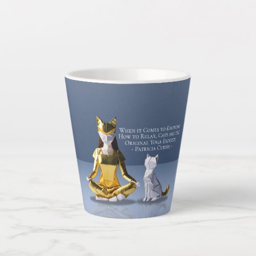 Origami Gold Foil Yoga Meditating Catwoman and Cat Latte Mug