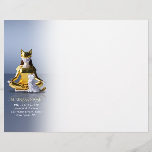 Origami Gold Foil Yoga Meditating Catwoman and Cat Letterhead