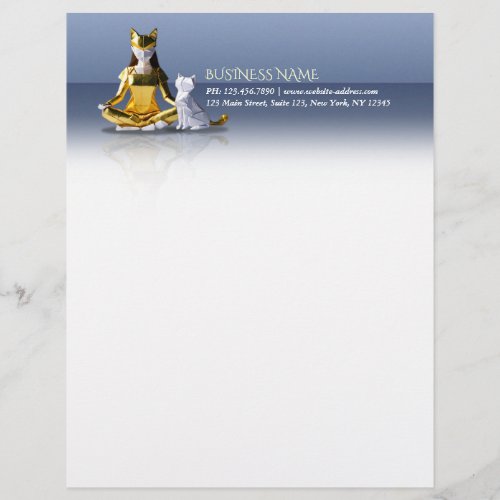 Origami Gold Foil Yoga Meditating Catwoman and Cat Letterhead