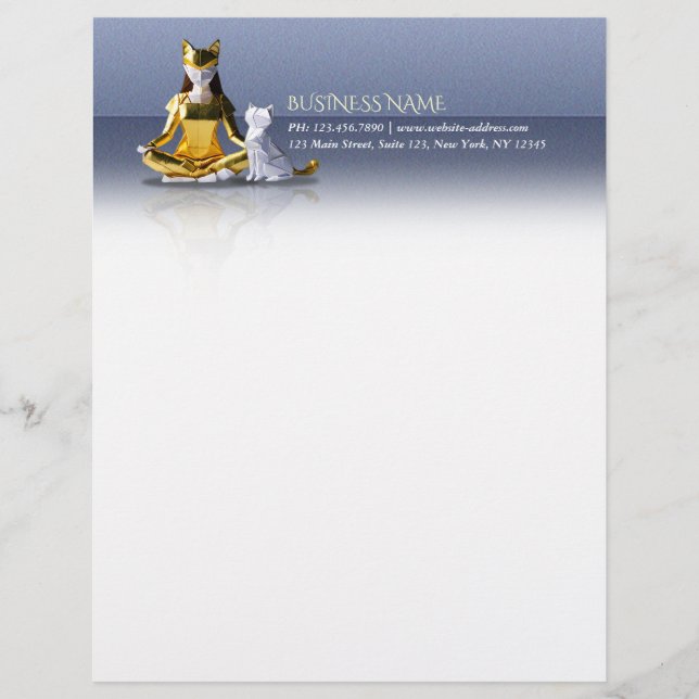 Origami Gold Foil Yoga Meditating Catwoman and Cat Letterhead (Front)