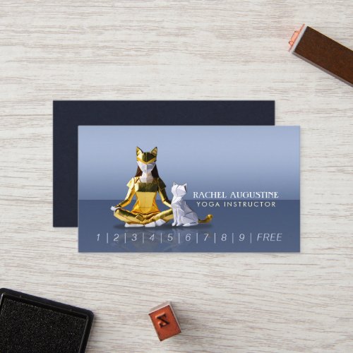 Origami Gold Foil Yoga Meditating Catwoman and Cat Loyalty Card