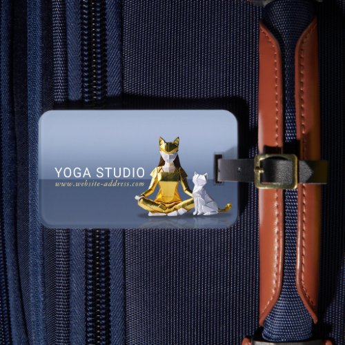 Origami Gold Foil Yoga Meditating Catwoman and Cat Luggage Tag