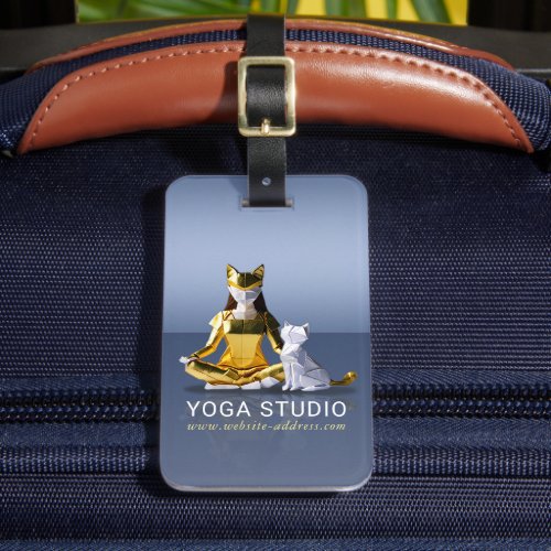 Origami Gold Foil Yoga Meditating Catwoman and Cat Luggage Tag