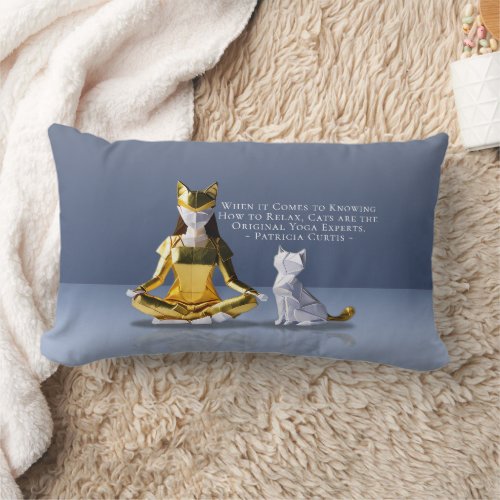 Origami Gold Foil Yoga Meditating Catwoman and Cat Lumbar Pillow