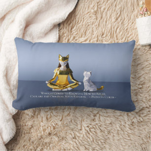 Origami Gold Foil Yoga Meditating Catwoman and Cat Lumbar Pillow