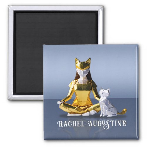 Origami Gold Foil Yoga Meditating Catwoman and Cat Magnet