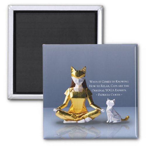 Origami Gold Foil Yoga Meditating Catwoman and Cat Magnet