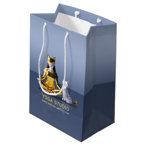 Origami Gold Foil Yoga Meditating Catwoman and Cat Medium Gift Bag