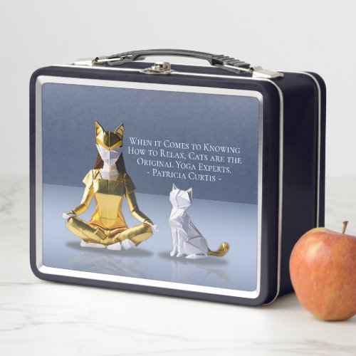 Origami Gold Foil Yoga Meditating Catwoman and Cat Metal Lunch Box