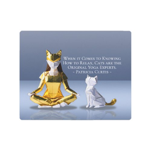 Origami Gold Foil Yoga Meditating Catwoman and Cat Metal Print
