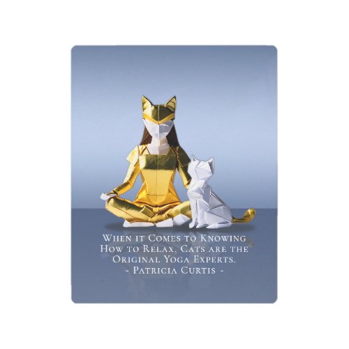 Origami Gold Foil Yoga Meditating Catwoman and Cat Metal Print