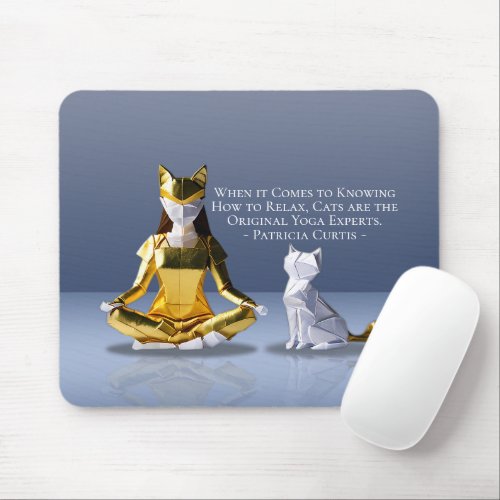 Origami Gold Foil Yoga Meditating Catwoman and Cat Mouse Pad