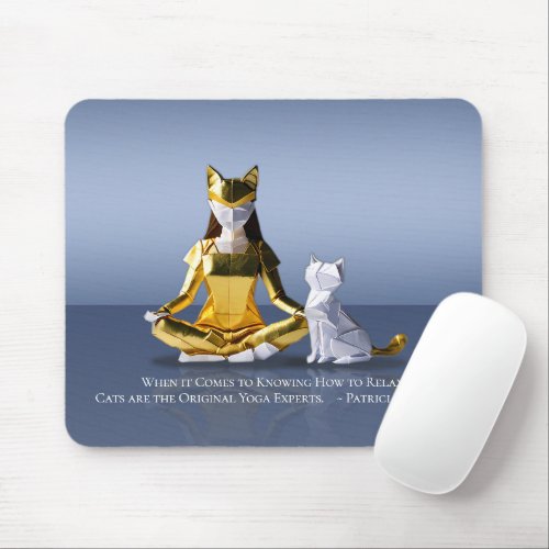 Origami Gold Foil Yoga Meditating Catwoman and Cat Mouse Pad