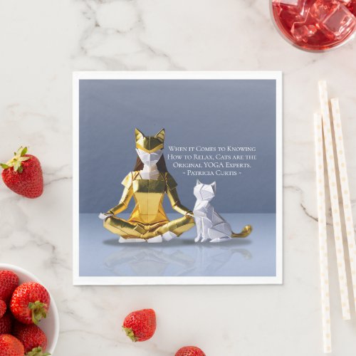 Origami Gold Foil Yoga Meditating Catwoman and Cat Napkins