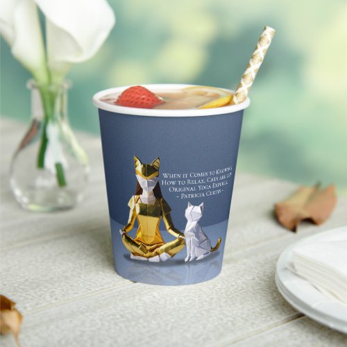 Origami Gold Foil Yoga Meditating Catwoman and Cat Paper Cups