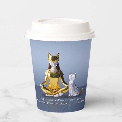 Origami Gold Foil Yoga Meditating Catwoman and Cat Paper Cups