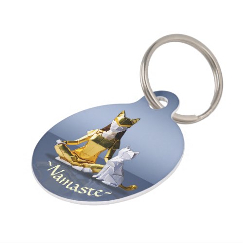 Origami Gold Foil Yoga Meditating Catwoman and Cat Pet ID Tag