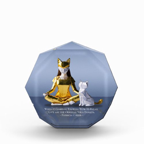 Origami Gold Foil Yoga Meditating Catwoman and Cat Photo Block