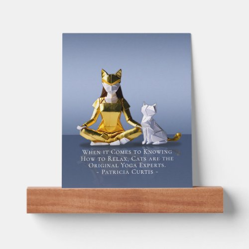 Origami Gold Foil Yoga Meditating Catwoman and Cat Picture Ledge