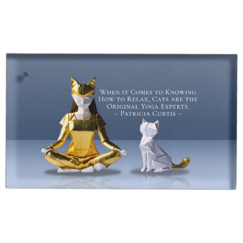 Origami Gold Foil Yoga Meditating Catwoman and Cat Place Card Holder