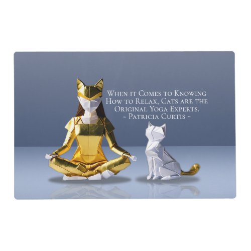 Origami Gold Foil Yoga Meditating Catwoman and Cat Placemat