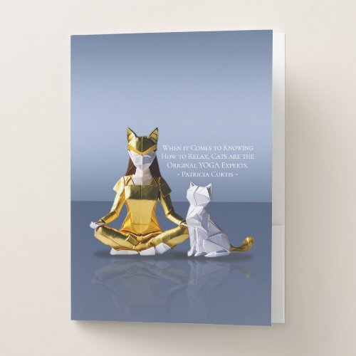 Origami Gold Foil Yoga Meditating Catwoman and Cat Pocket Folder