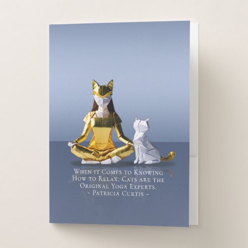 Origami Gold Foil Yoga Meditating Catwoman and Cat Pocket Folder