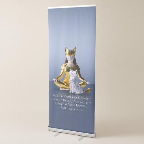 Origami Gold Foil Yoga Meditating Catwoman and Cat Retractable Banner