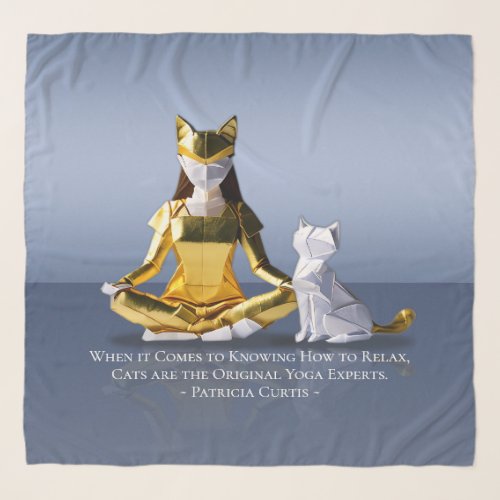 Origami Gold Foil Yoga Meditating Catwoman and Cat Scarf
