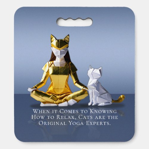 Origami Gold Foil Yoga Meditating Catwoman and Cat Seat Cushion