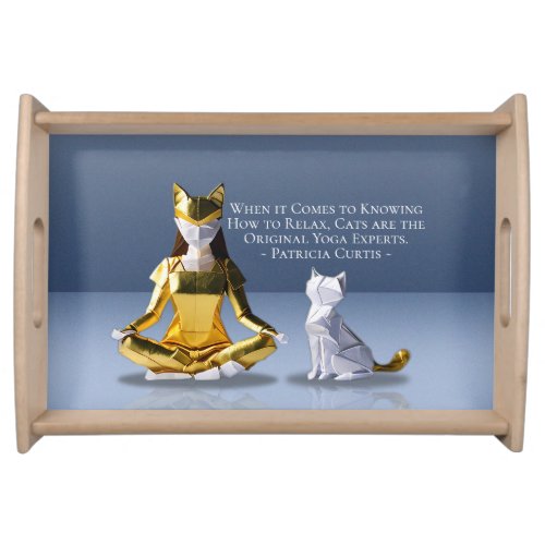 Origami Gold Foil Yoga Meditating Catwoman and Cat Serving Tray