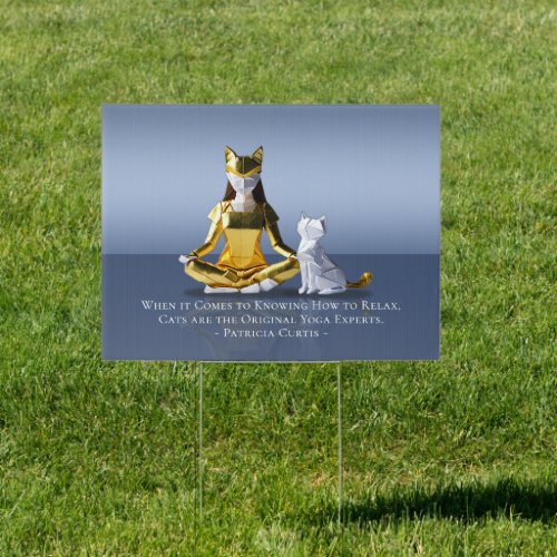 Origami Gold Foil Yoga Meditating Catwoman and Cat Sign