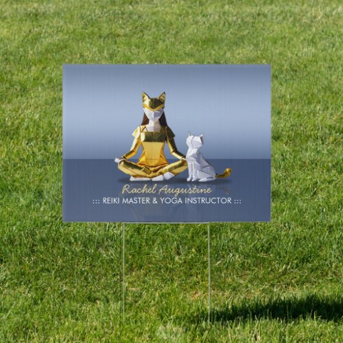 Origami Gold Foil Yoga Meditating Catwoman and Cat Sign