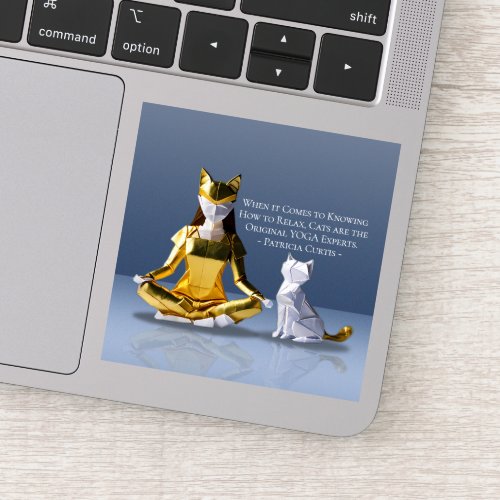 Origami Gold Foil Yoga Meditating Catwoman and Cat Sticker