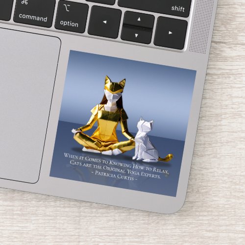 Origami Gold Foil Yoga Meditating Catwoman and Cat Sticker